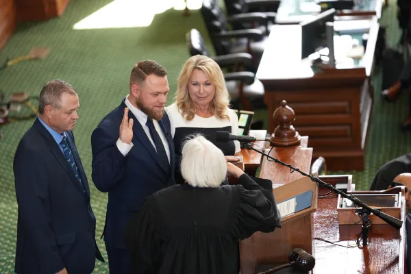 Senator Taylor Rehmet is sworn in