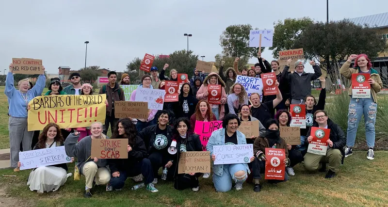Starbucks strikers and supporters in Denton, Texas